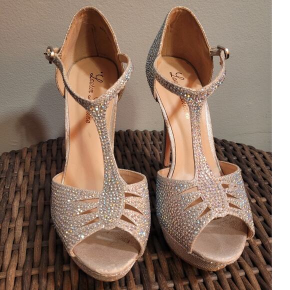 Lauren Lorraine Gail Silver Rhinestone Platform Stiletto Heels 7.5 Glam Party - Picture 4 of 10